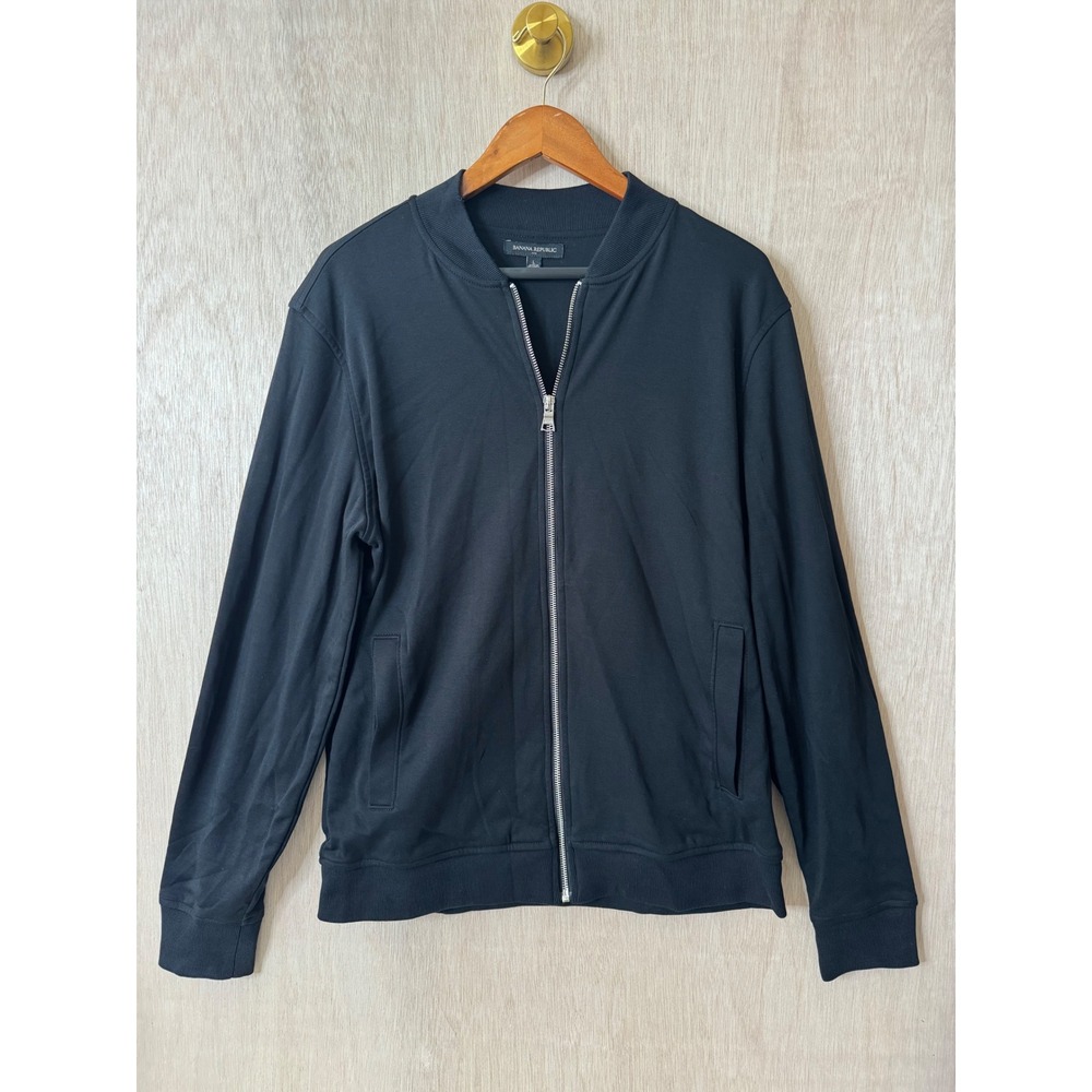 Banana Republic Mens Black Full Zip Bomber Sweater Jacket Large Business Casual